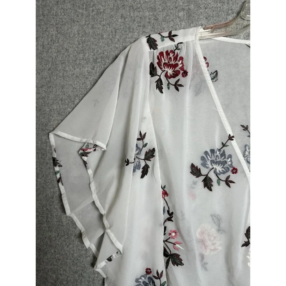 Lucky Brand XL Womens Top Sheer Embroidered Vneck White Floral Boho Cottage - Picture 7 of 16